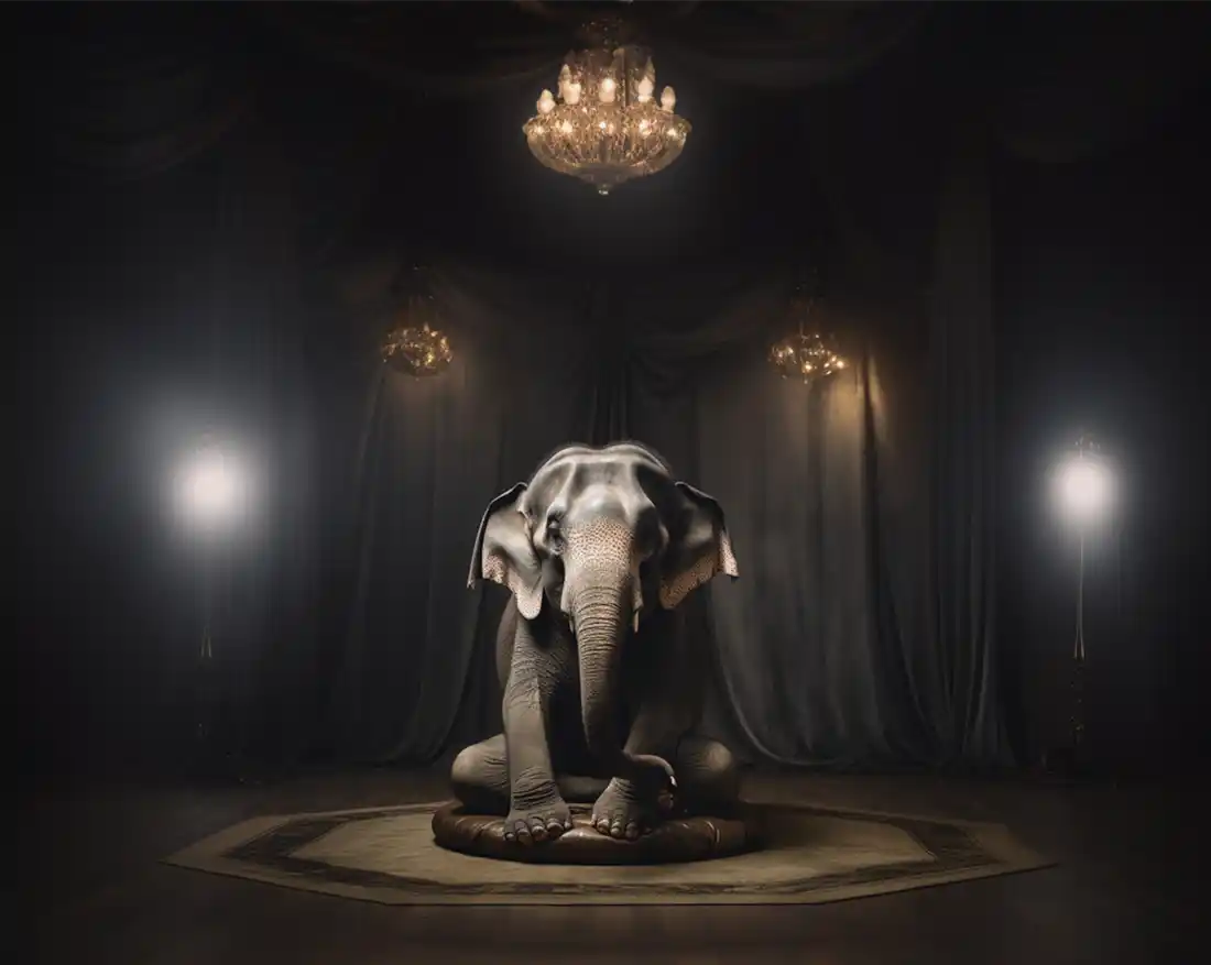 Elefant meditierend auf Yogasitzkissen