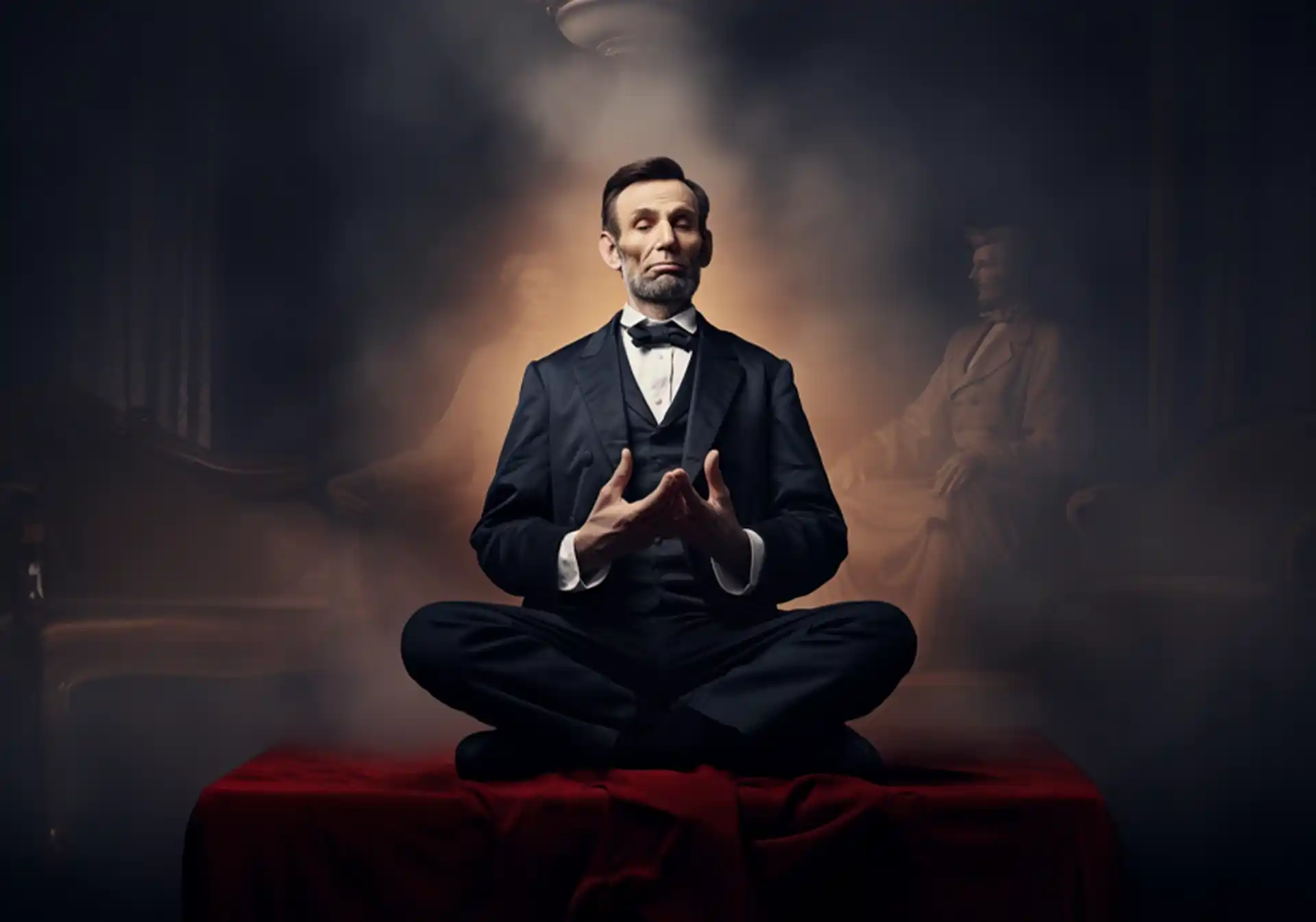 Abraham Lincoln meditierend auf Kissen für Yoga