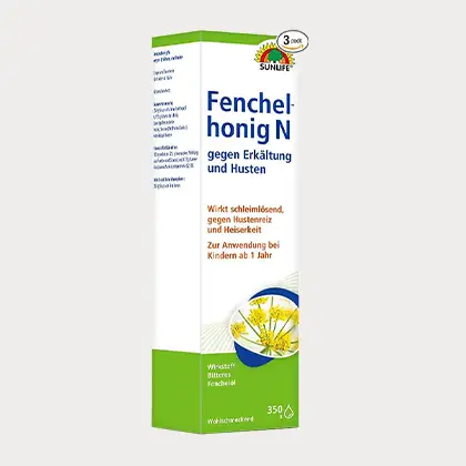 Verpackung von gesundheitlichemn Fenchelhonig mit Angaben zu Wirkung von Fenchelhonig sowie Nebenwirkungen von Fenchelhonig Fenchelhonig Nebenwirkungen von Fenchelhonig