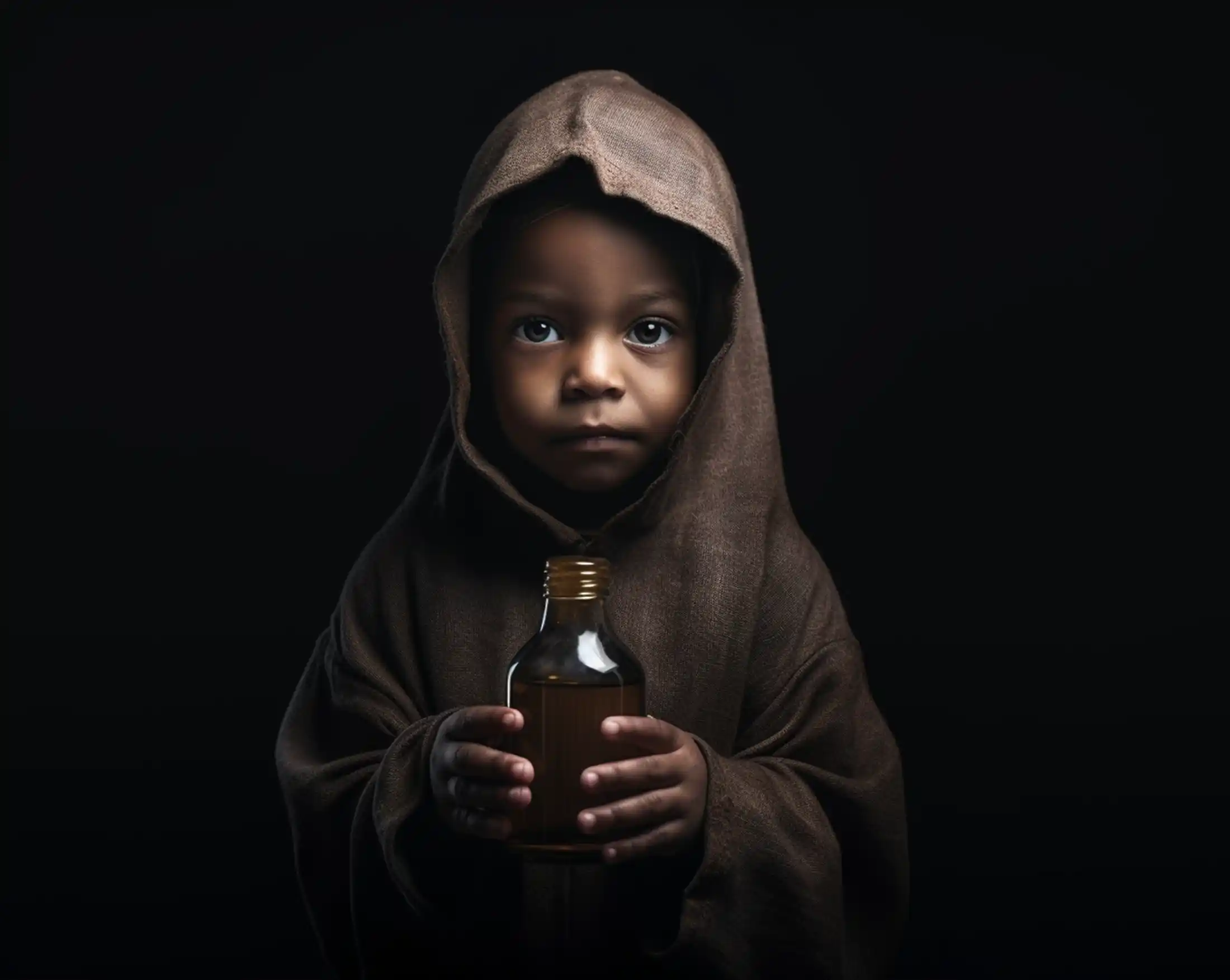 Junger Junge hält ein Glas, worin sich Natives Olivenöl und Olivenöl nativ extra befindet