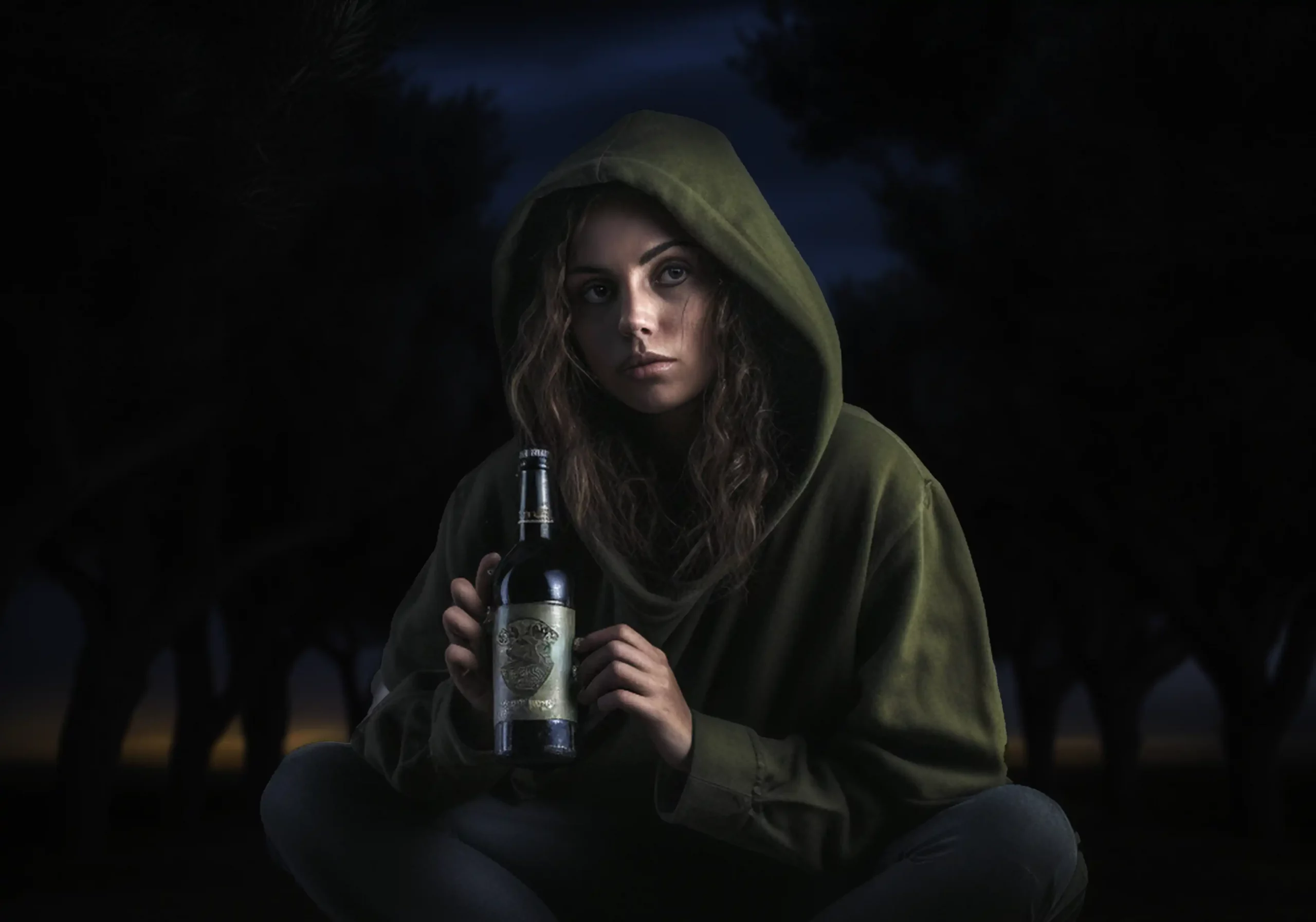 Junge Frau hölt eine Flasche in der sich Natives Olivenöl und Olivenöl nativ extra befindet