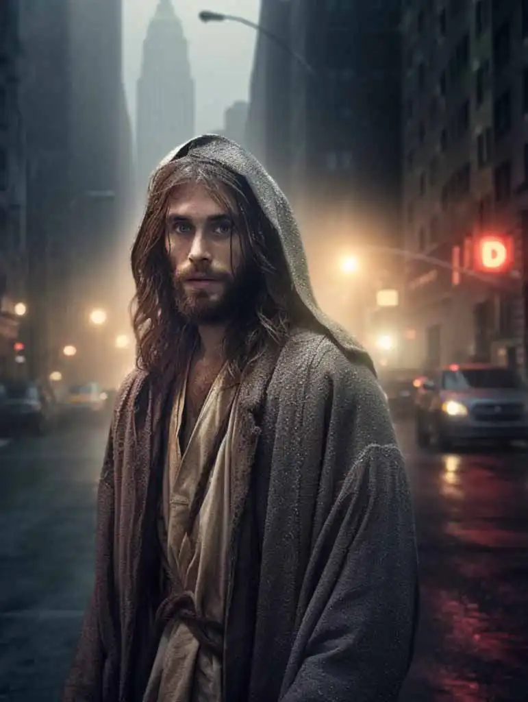 Jesus. Sohn von Gott. In einer Straße von New York