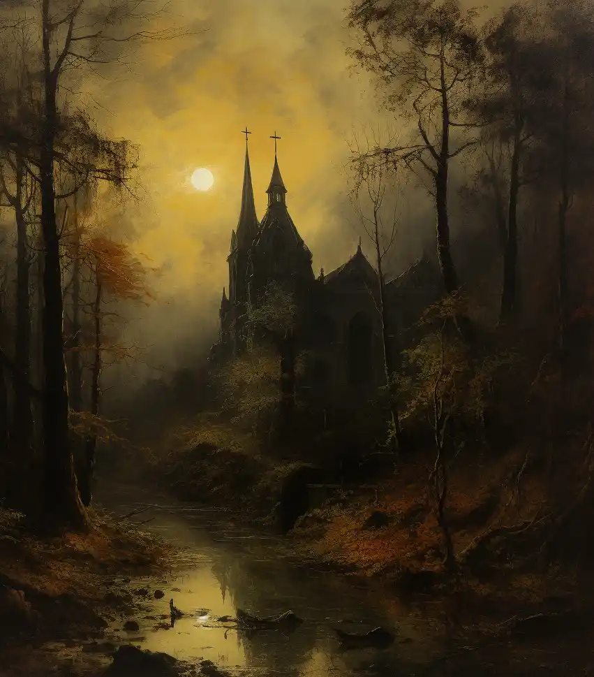 Wald mit Kirche aus der Heimat von Philosoph Jean-Luc Nancy