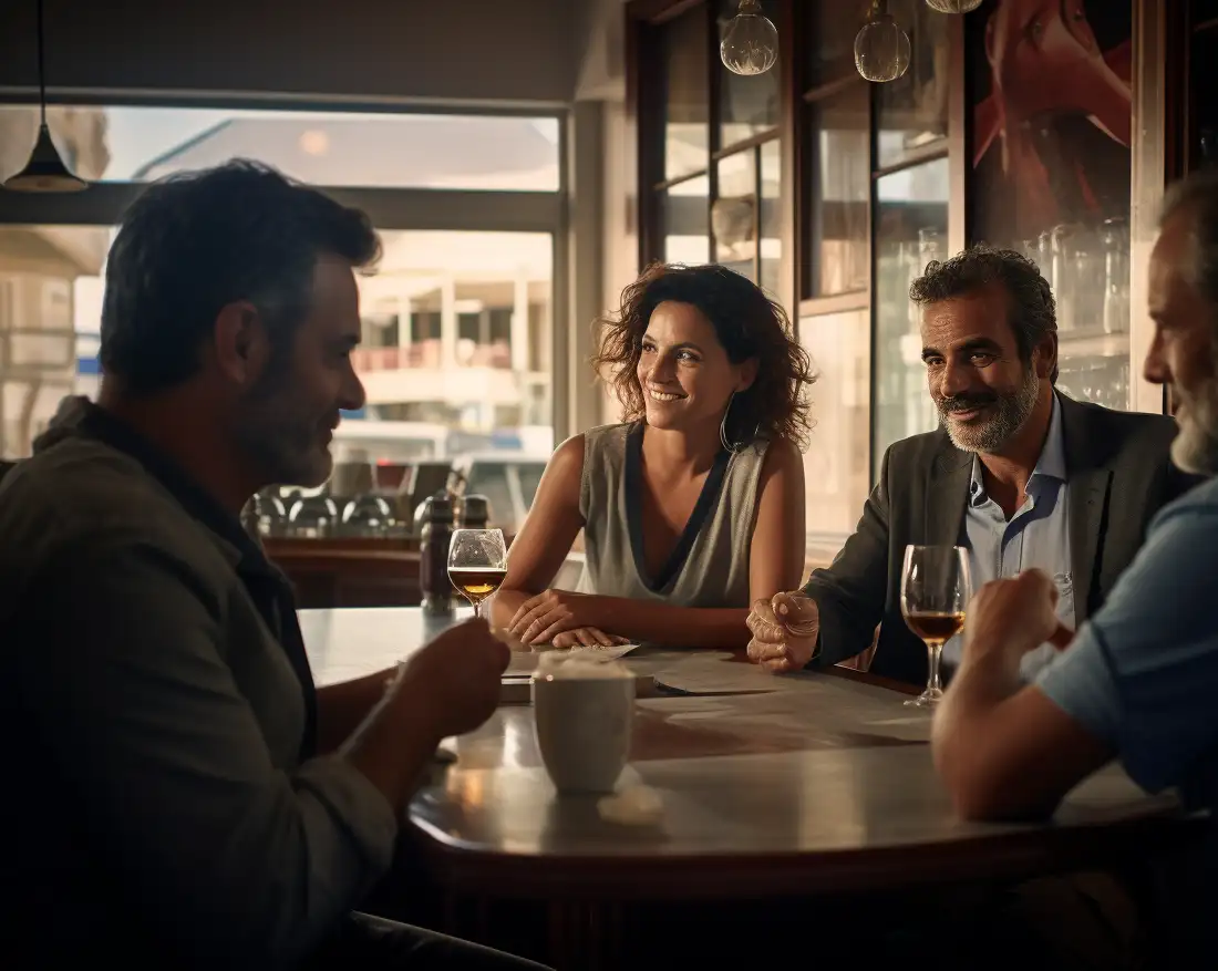 Italiener in einem typischen Cafe, Mokkakanne auf Tisch