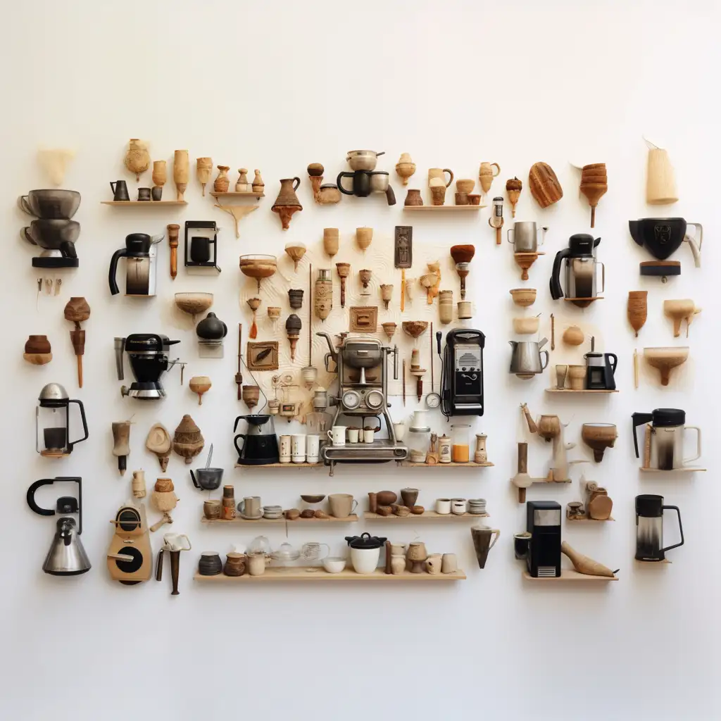 Ansammlung von Kaffeefiltern als Kunst an einer Wand, Museum