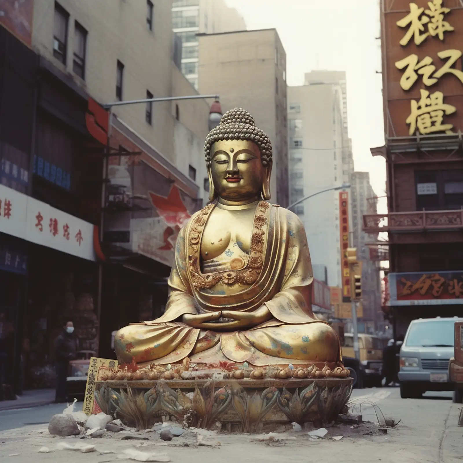 Buddha in New York, Bild mit künstlicher Intelligenz