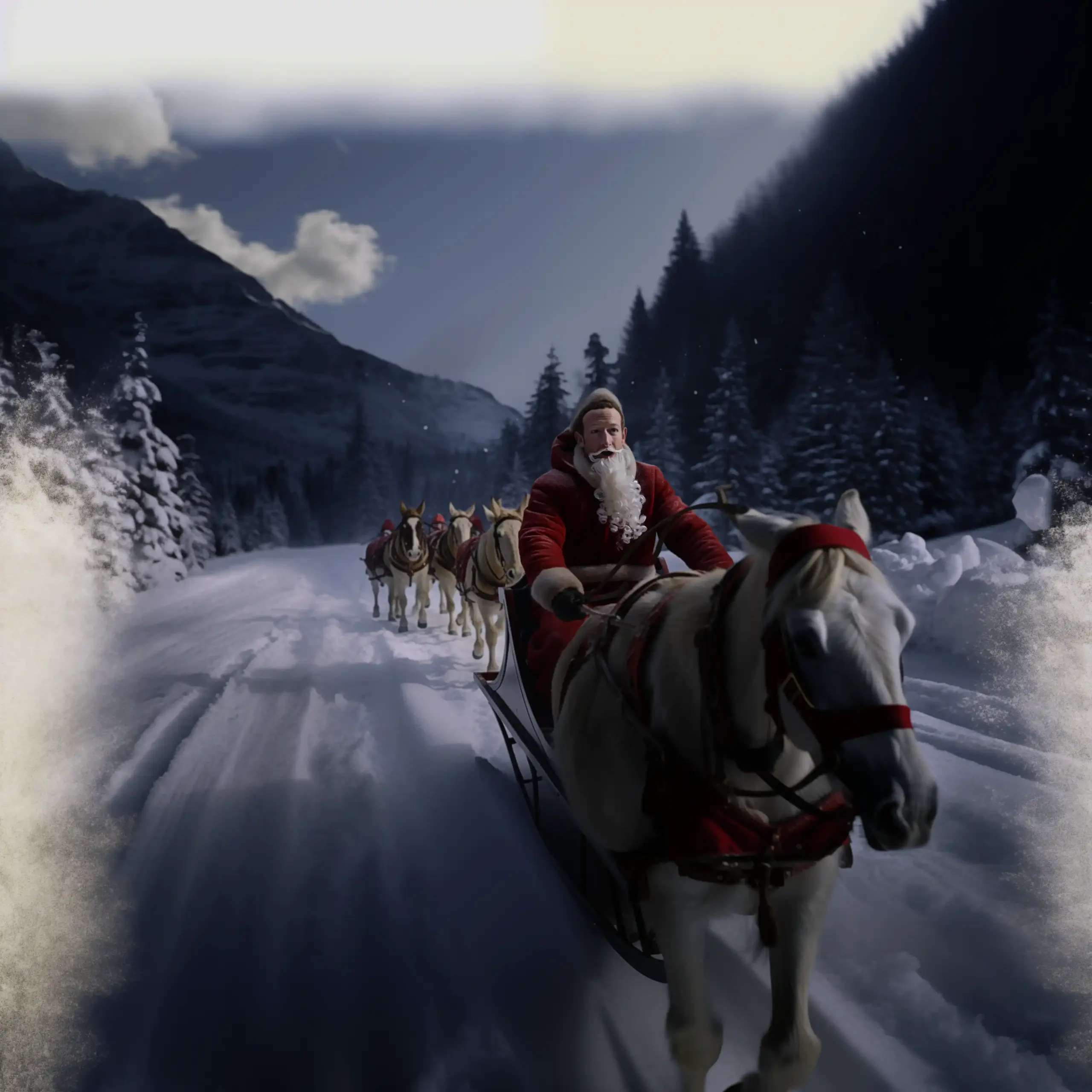 Weihnachtsmann mit Pferden