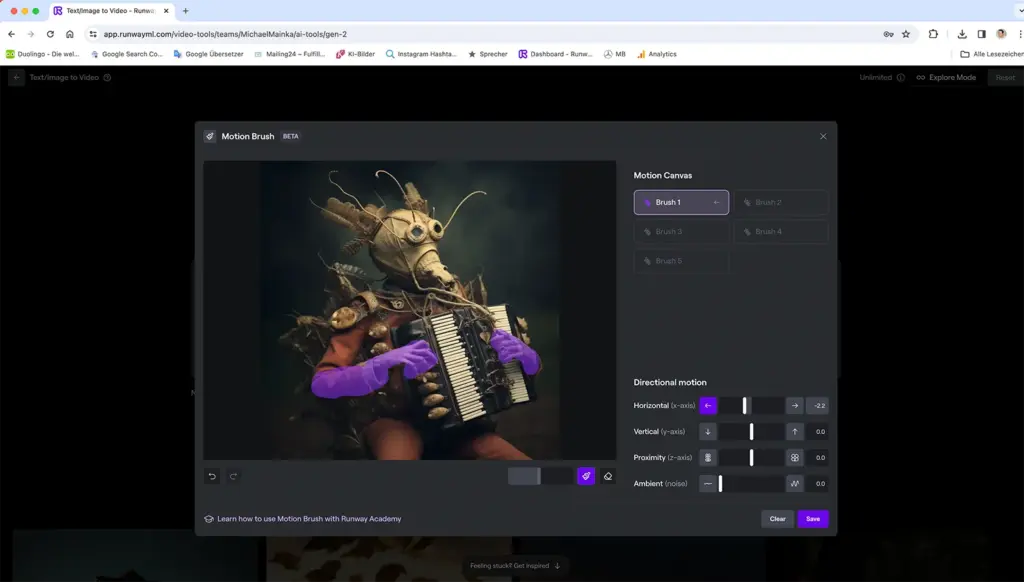 Screenshot aus Runway ML für die KI-Videoproduktion zum Thema Musiker und bezüglich Video mit KI zu erstellen