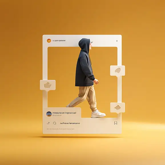 Mann läuft uin einem übergroßen Handy, symbolisiert das Thema KI Kurzfilm Social Media und KI Film Agentur für Social Media