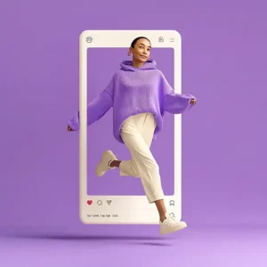 Frau springt aus iPhone, symbolosiert das Thema KI Kurzfilm Social Media und KI Film Agentur für Social Media