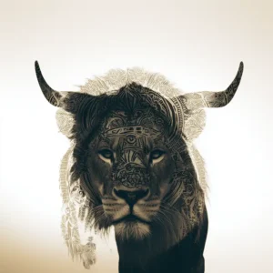 Löwe mit Tätowierungen, KI-Arbeit