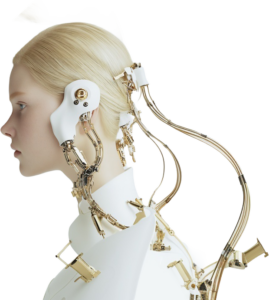 Blondes androides Mädchen, symbolisiert KI Social Media Film und KI Kurzfilm Social Media