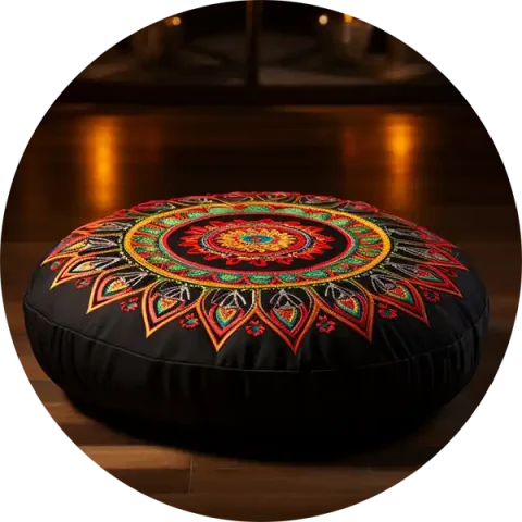 Sitzkissen für Yoga mit Mandala-Bestickung, lässt sich auch als Meditationskissen kaufen